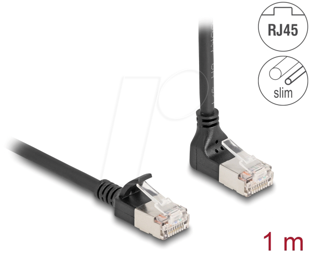 4043619802876 - RJ45 Netzwerkkabel Cat6A s ftp Slim 90° oben gewinkelt   gerade 1 m (80287) - Delock
