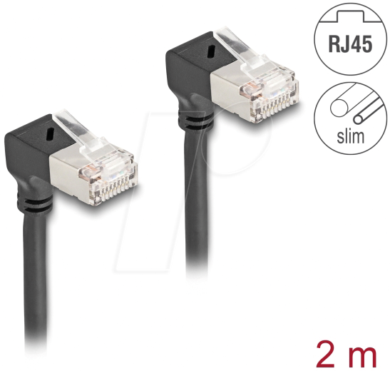 4043619803002 - RJ45 Netzwerkkabel Cat6A s ftp Slim 90° unten   unten gewinkelt 2 m (80300) - Delock