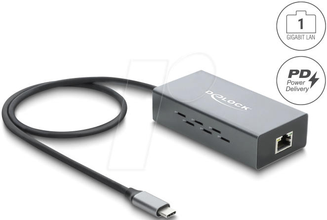 Delock USB Type-Câ„¢ Netzwerk Adapter Gigabit LAN 1 x RJ45 PoE mit USB Power Delivery