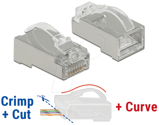 DELOCK 86474 - Netzwerk RJ45 Crimp+Cut+Curve Stecker, Cat.6, STP, 20 Stück