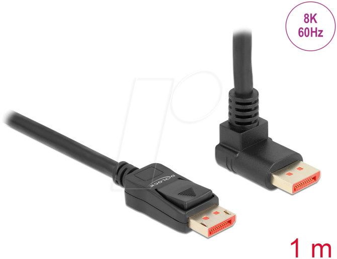 DELOCK 87054 - DisplayPort 1.4 Kabel, 8K @60 Hz, 90° oben gewinkelt, 1 m