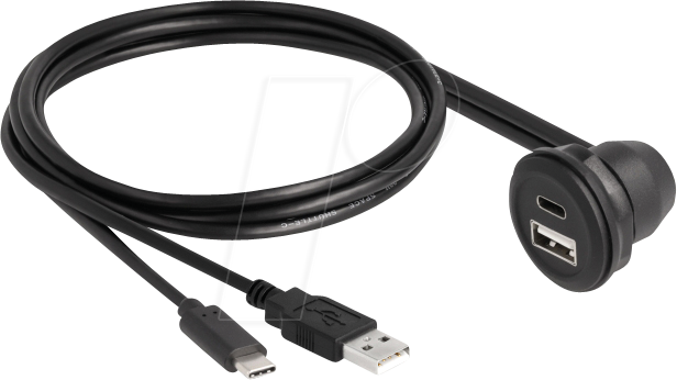 DELOCK 88103 - USB 2.0 Kabel, A+C Stecker auf 90° A+C Buchse, Einbau, 1 m