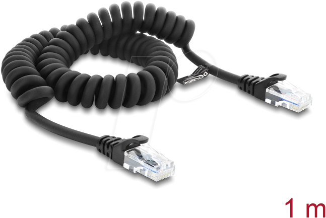 Netzwerkkabel Delock RJ50 Spirale 1 m Schwarz Cat.5e