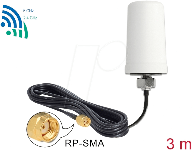 4043619894499 - WLAN Antenne RP-SMA 80211 ac a h b g n 0 dBi 3 m ULA 89449