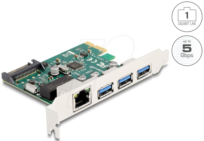 4043619901050 - PCI Express x1 Karte zu 3 x USB 5 Gbps Typ-A Buchse + 1 x Gigabit LAN Controller