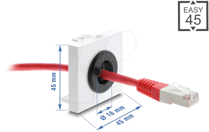 4043619910724 - DELOCK 91072 - Easy 45 Kabeldurchführung rund Ø 16 mm weiß   schwarz