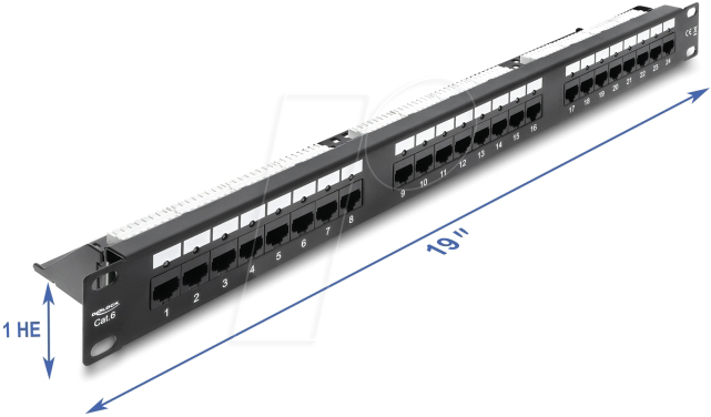 DELOCK 91087 - 19'' Patchpanel 24 Port Cat.6 mit LED, ungeschirmt, 1 HE, schwarz