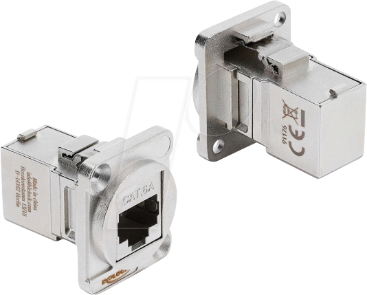 DELOCK 91176 - D-Typ Modul RJ45 Buchse zu Buchse 90° gewinkelt Cat.6a, silber