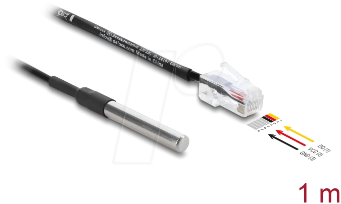 DELOCK 91384 - Temperaturfühler-Kabel, DS18B20, RJ45, 1 m