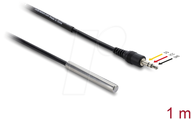 DELOCK 91387 - Temperaturfühler-Kabel, DS18B20, 3,5 mm Klinke, 1 m