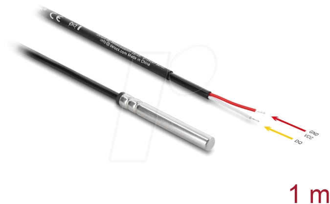 DELOCK 91406 - Temperaturfühler-Kabel, DS18B20, 2x offene Kabelenden, 1 m