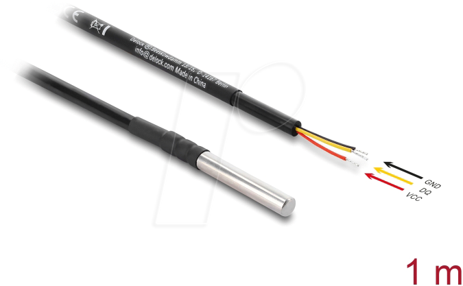 DELOCK 91407 - Temperaturfühler-Kabel, DS18B20, 3x offene Kabelenden, 1 m
