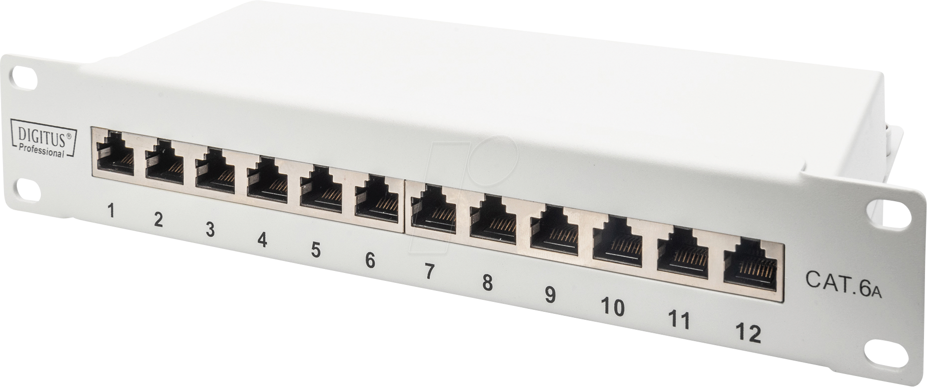 Image of DIGI 91612SEAG - Patchpanel, Cat.6a, 1HE, 12 Port, geschirmt, grau