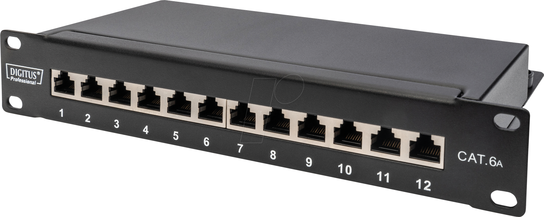 DIGITUS 91612SEA: Patch panel, Cat.6a, 1U, 12 ports, shielded, black at ...