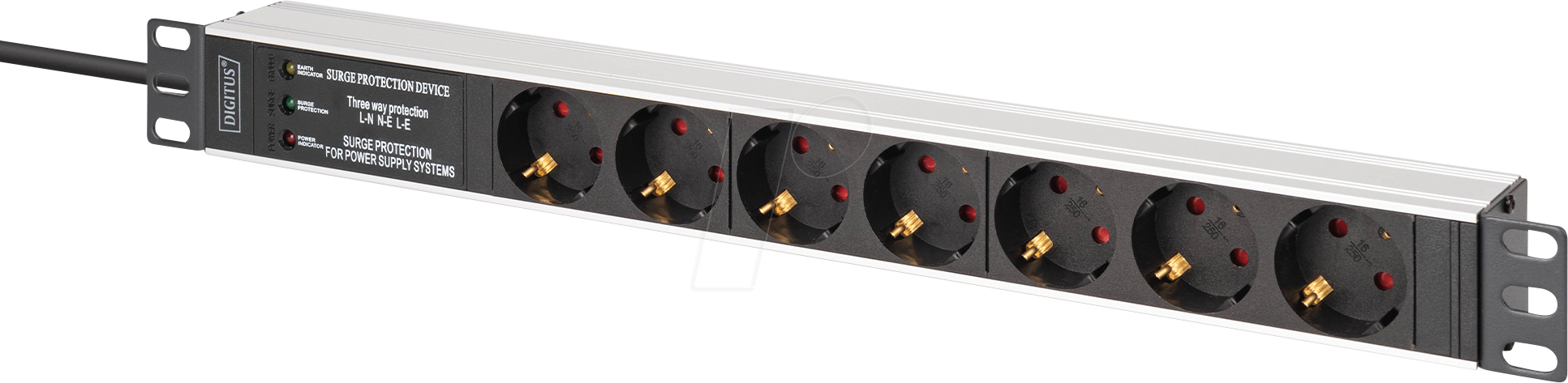 DIGITUS - power strip - aluminum profile with surge protection integrated mains filter