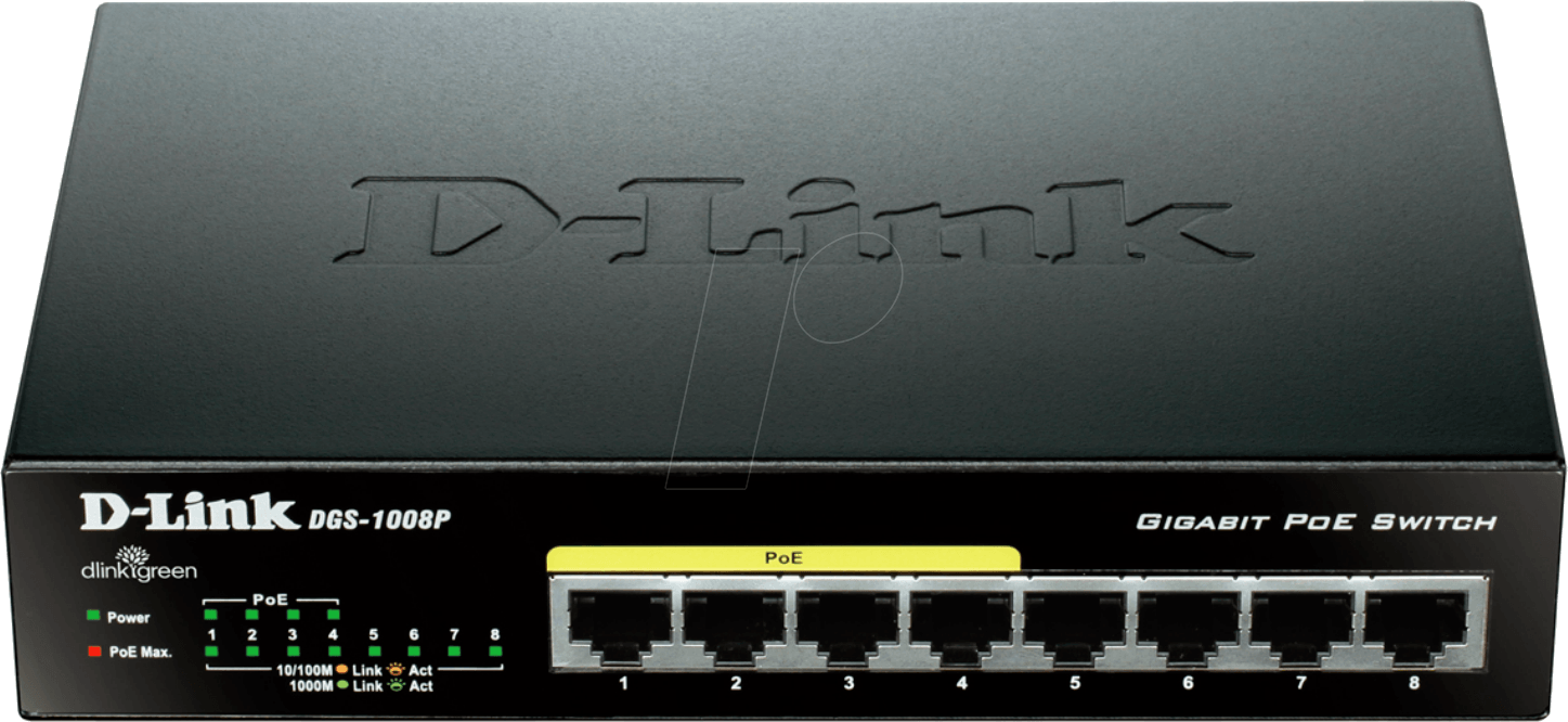 D-LINK DGS-1008P - Switch, 8-Port, Gigabit Ethernet