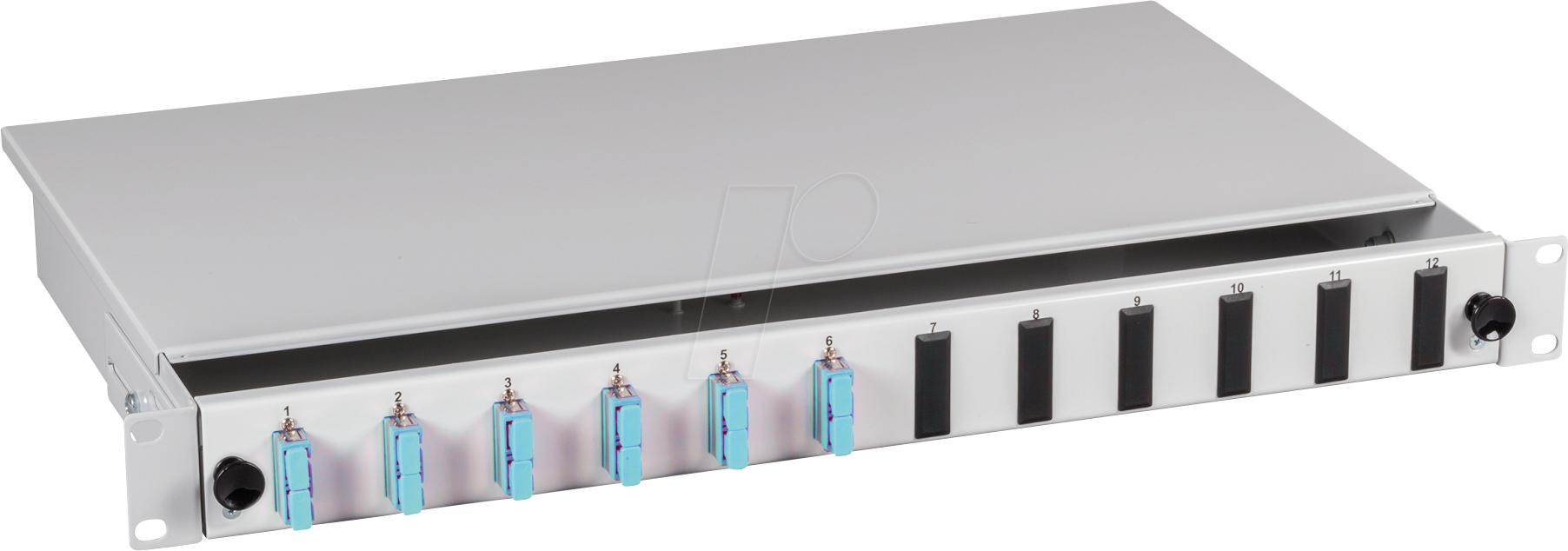 Spleißbox SC 50 125µm OM4 ausziehbar 24 -- Pigtails abgesetzt   12 Kupplungen