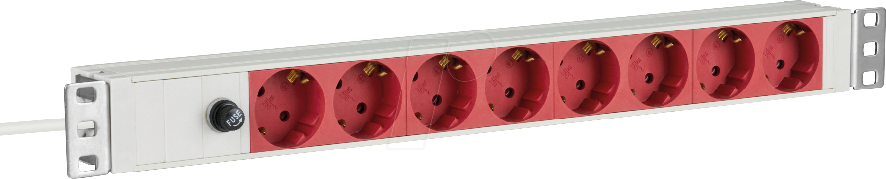 4049759308803 - 19 1HE Steckdosenleiste 8 x CEE 7 3 rot  -- Zuleitung C14 10A Feinsicherung grau