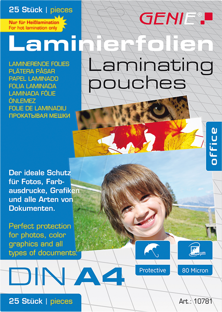 GENIE 10781 - Laminierfolien, DIN A4, 80 mic, 25 Stück