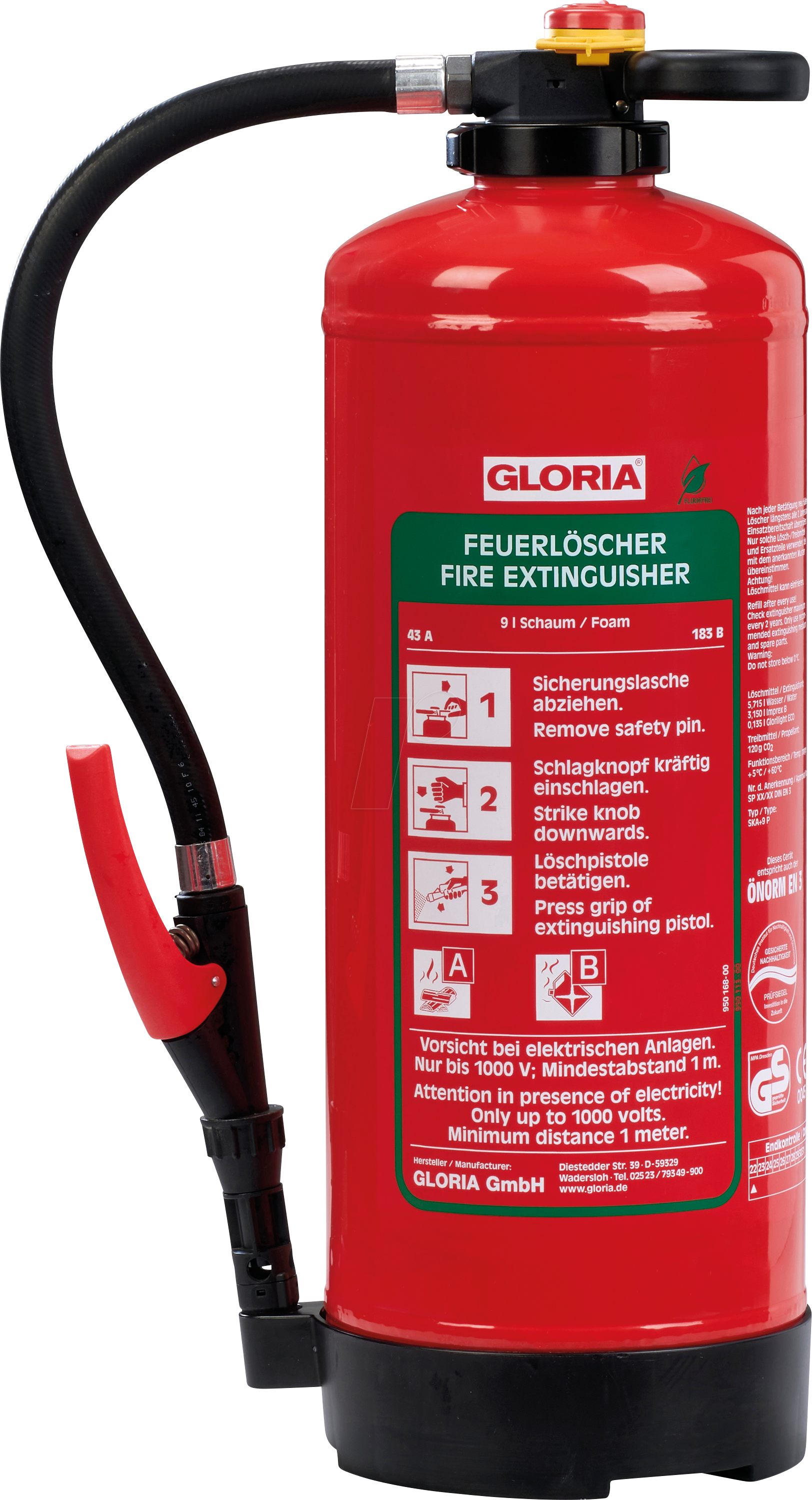 Gloria SKA + 9 PRO Feuerlöscher fluorfreier Bio-Schaum 9,0 l 4006325923952 Gloria