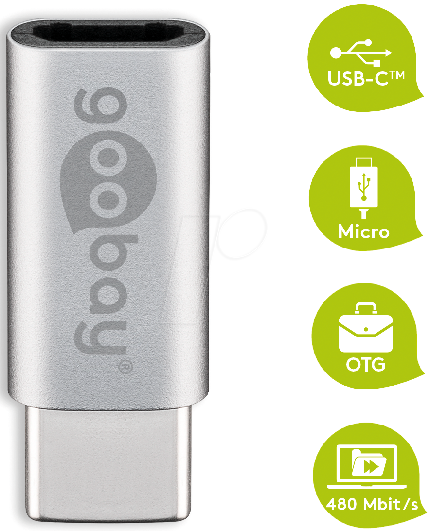 Image of GOOBAY 56636 - USB C Stecker auf USB 2.0 micro B Buchse, silber