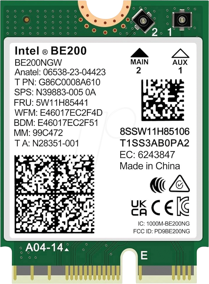 Intel BE200 Wi-Fi 7 2x2 + BT 5.4 / M.2 2230 / Without vPro