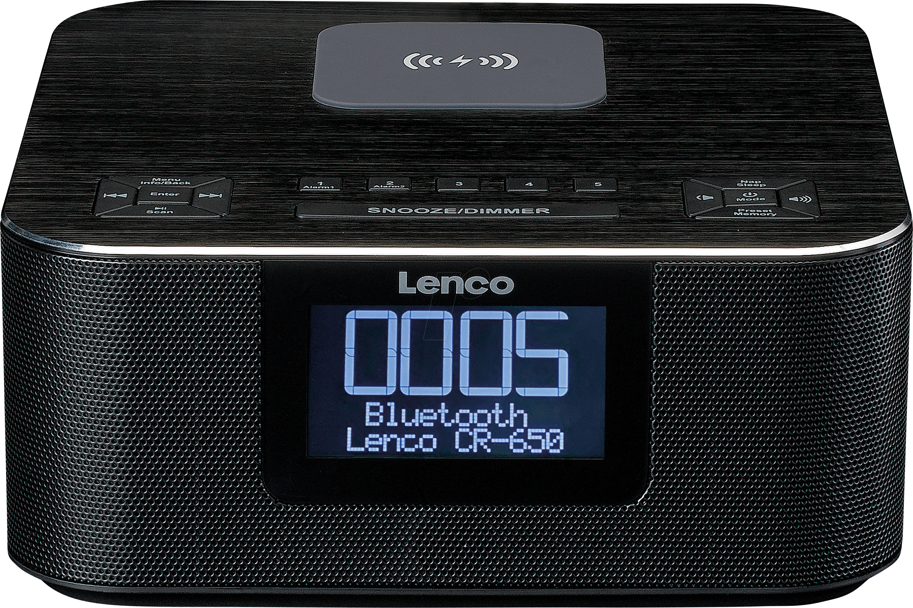 Lenco CR-650BK - DAB+/ FM Clock Radio with Bluetooth® and wireless charging black - DAB/DAB+/FM - Stereo - schwarz