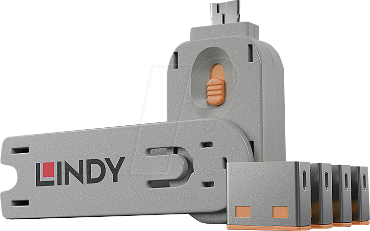 4002888404532 - Usb Portschlüssel 4xORANGE+key 4 Schlösser mit 1 Schlüssel (40453) - Lindy