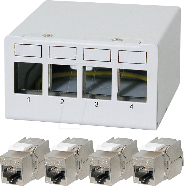 Kwmobile Set Moduli Keystone CAT 6A Schermati Con Adattatori Barra DIN - 4x Prese RJ45 E 4x Supporti, Montaggio Senza Attrezzi, 10Gbit/s