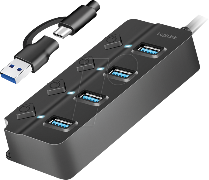 LOGILINK UA0419: USB 3.0 hub, 4 ports, 4x A, switch at reichelt elektronik