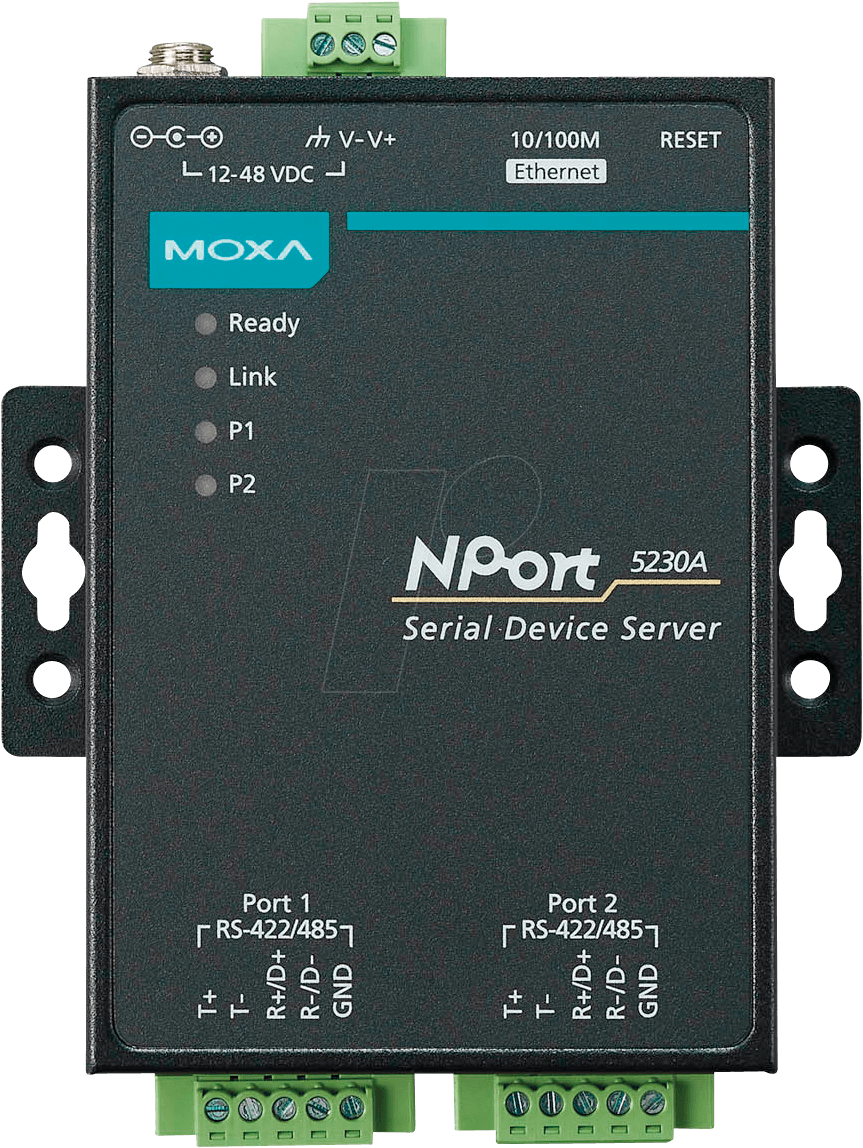 MOXA NPORT 5230A: 2 port device server, 10 - 100M Ethernet, RS-422 