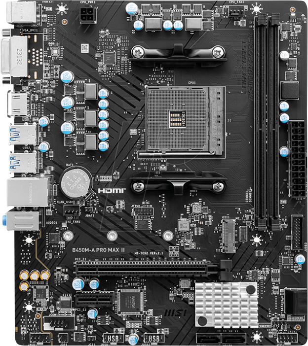 4711377125291 - B450M-A PRO MAX II - motherboard - micro ATX - Socket AM4 - AMD B450 Mainboard - AMD B450 - AMD AM4 socket - DDR4 RAM - Micro-ATX 4711377125291 - B450M-A PRO MAX II - motherboard - micro ATX - Socket AM4 - AMD B450 Mainboard - AMD B450 - AMD AM4 socket - DDR4 RAM - Micro-ATX