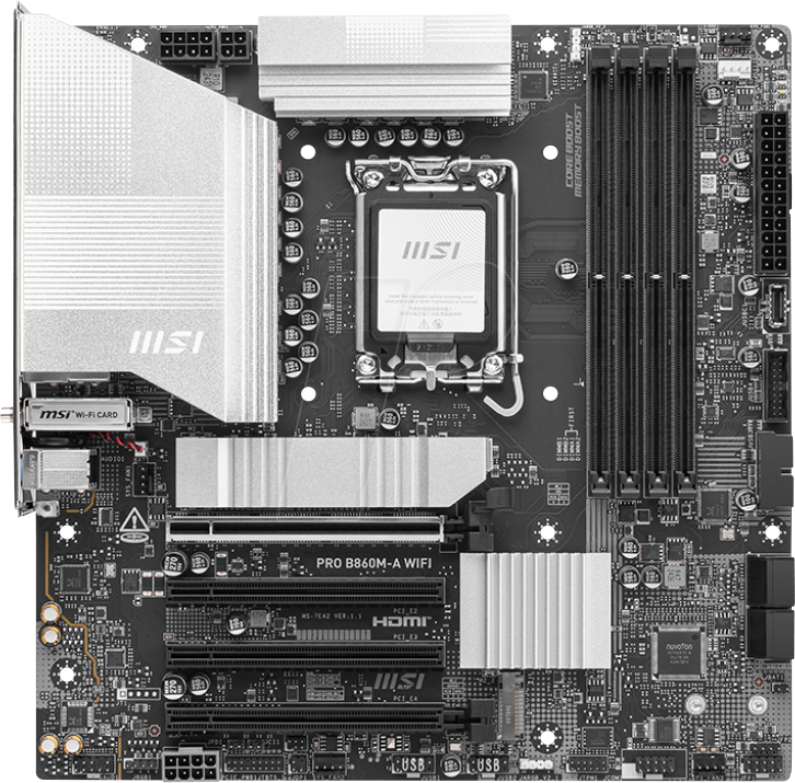 MSI PRO B860M-A WIFI - motherboard - micro ATX - LGA1851 Socket - B860 Mainboard - Intel B860 - Intel LGA1851 socket - DDR5 RAM - Micro-ATX