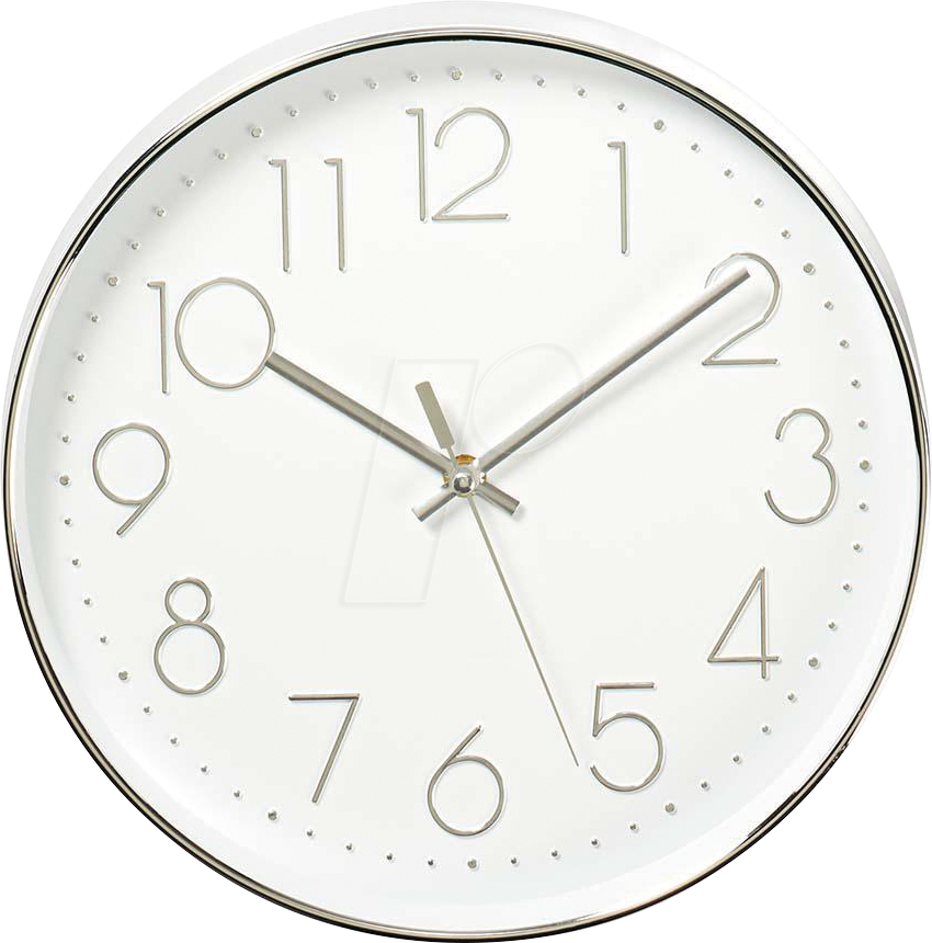 N CLWA015PC30SR - Wanduhr, Durchmesser: 300 mm, Kunststoff, Silber / Weiss