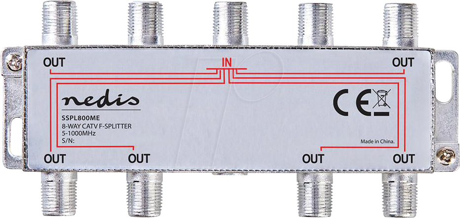 N SSPL800ME - CATV-Splitter, 5 - 1000 MHz, Ausgänge: 8, 75 Ohm, Zink