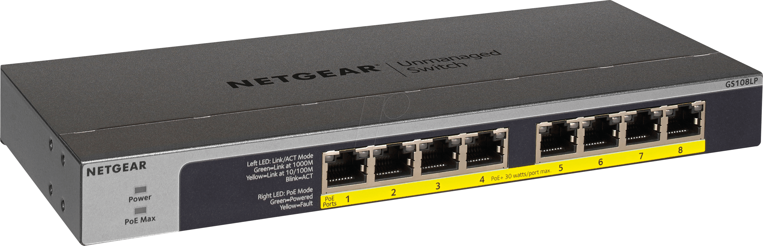 NETGEAR GS108LP - Switch, 8-Port, Gigabit Ethernet, PoE