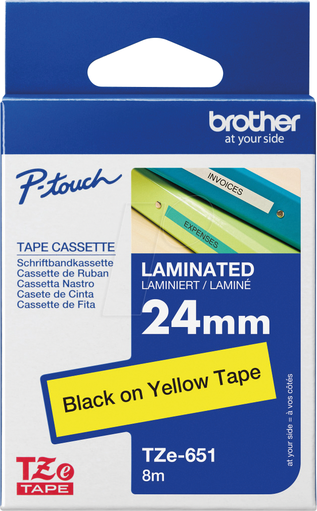 P-TOUCH TZE651 - laminiertes Schriftband, schwarz auf gelb, 24mm