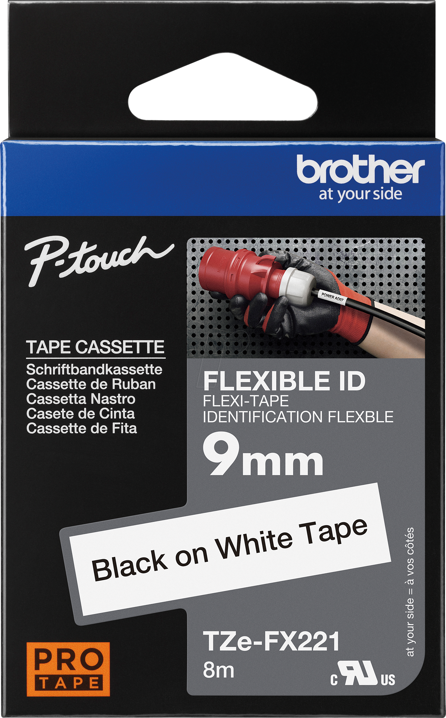 P-TOUCH TZEFX221 - Flexi-Tape, schwarz auf weiß, 9mm