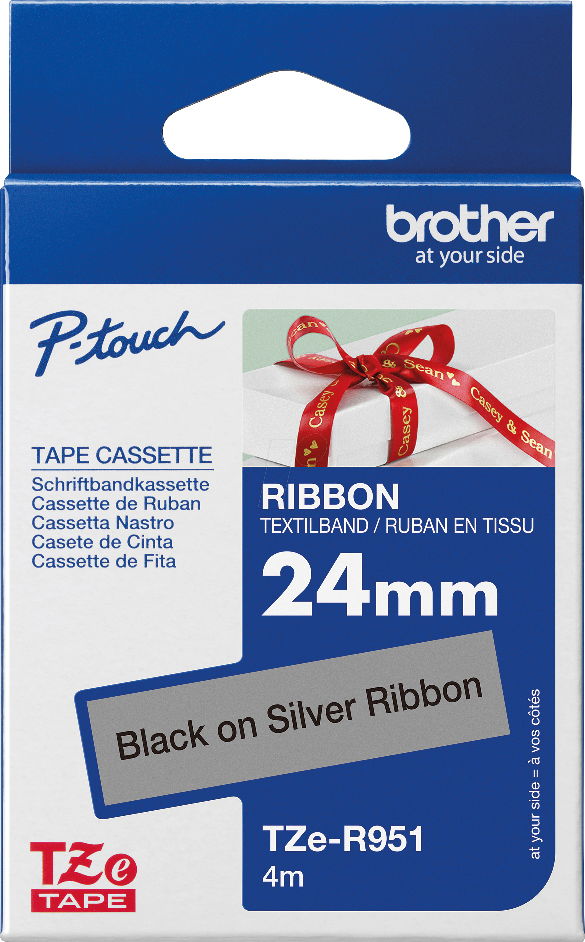 P-TOUCH TZER951 - textiles Schriftband, schwarz auf silber, 24mm