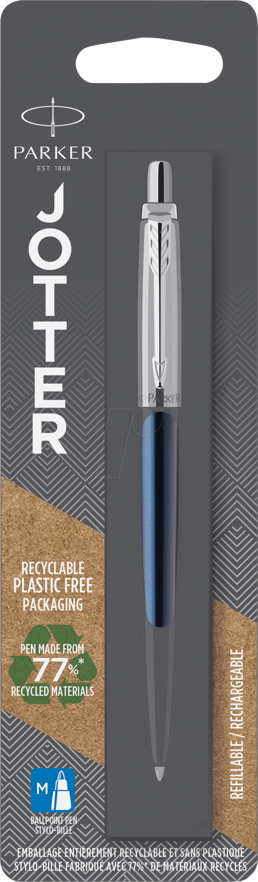 Parker Jotter Kugelschreiber | Royal Blue | Mittlere Spitze | Blaue Tinte | Blister-Verpackung