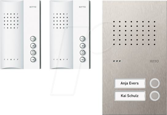 4026529040606 - Ritto by Schneider RGE1818425 Türsprechanlage Kabelgebunden Komplett-Set 2 Familienhaus Weiß Edelstahl