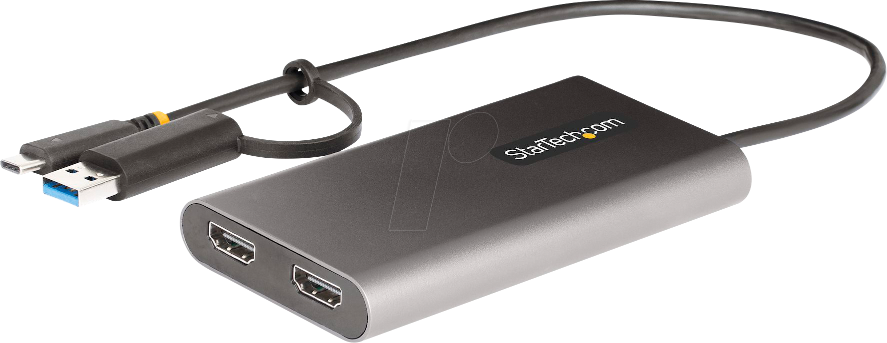 StarTech.com USB-C to Dual-HDMI Adapter USB-C or A to 2x HDMI 4K 60Hz 100W PD Pass-Through 1ft (30cm) Built-in Cable External Video Graphics Adapter