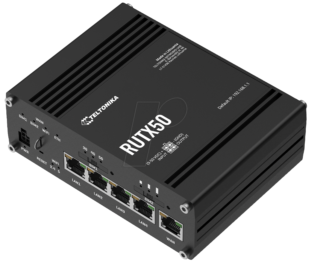 4779051840250 - RUTX50 - Wireless Router - WWAN - 4-Port-Switch - GigE Wi-Fi 5 DNP3 - 80211a b g n ac Wave 2
