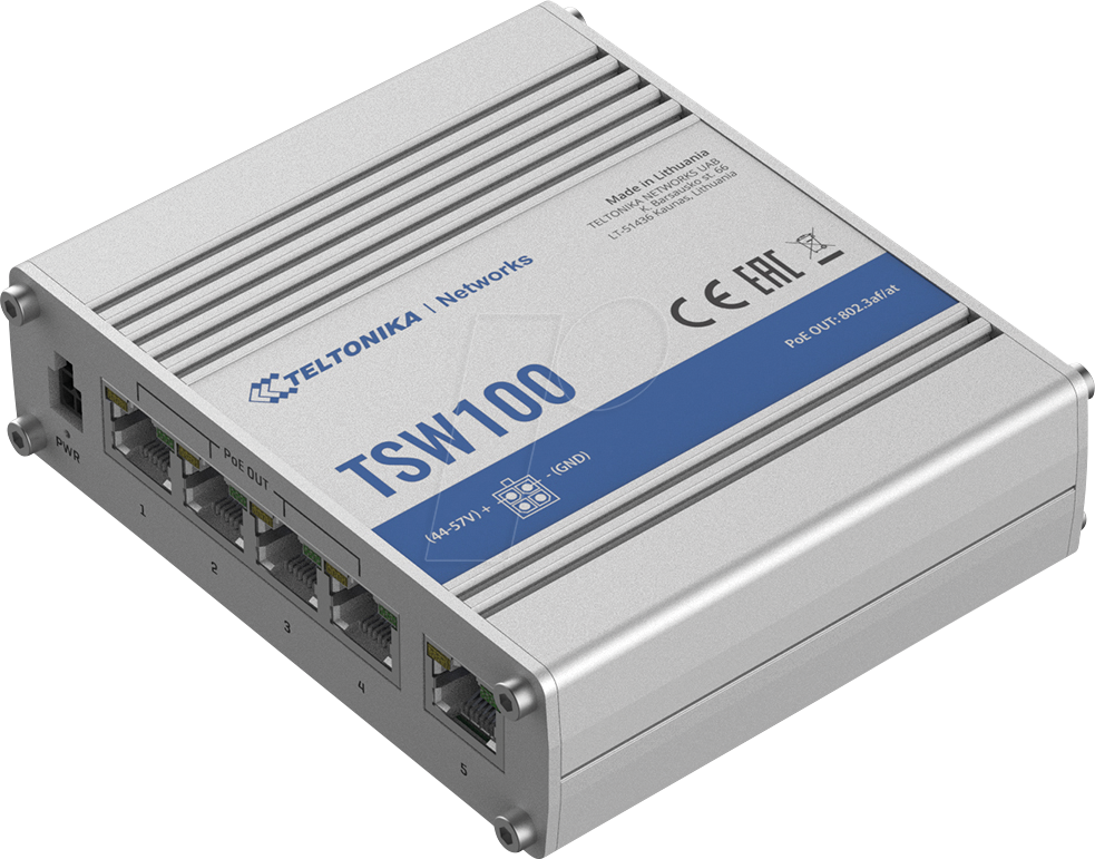 TELTONIKA TSW100 - Switch, 5-Port, Gigabit Ethernet, PoE+