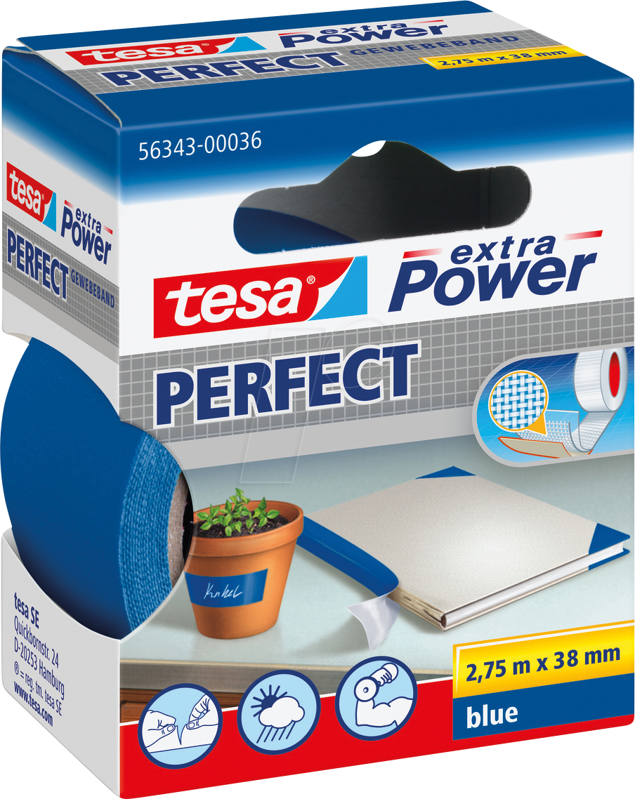 Tesa Gewebeband extra Power 56343 38mm x 2,75m blau 4042448044198 Tesa 275 Zentimeter