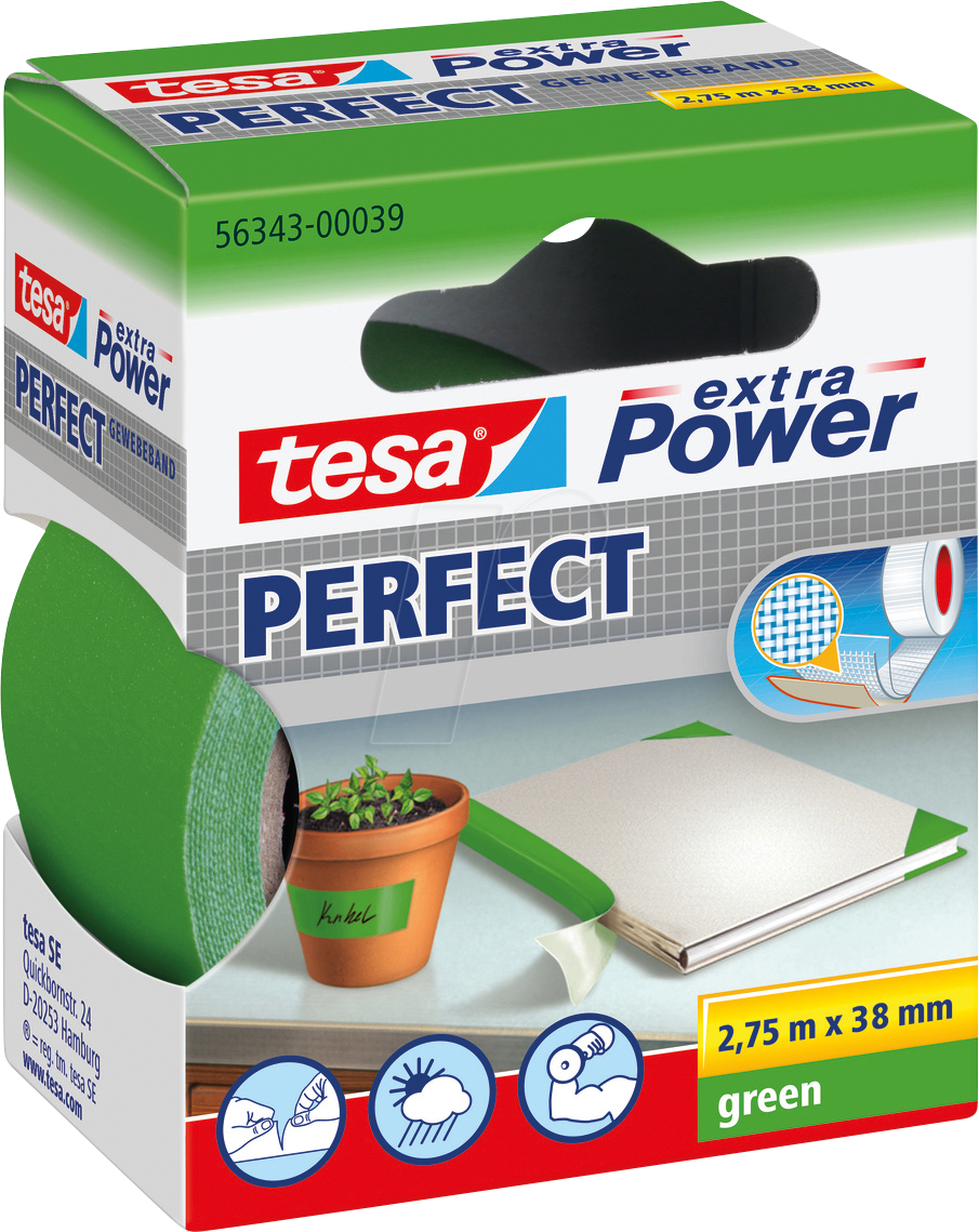 Tesa Gewebeband extra Power 56343 38mm x 2,75m grün 4042448044259 Tesa 275 Zentimeter