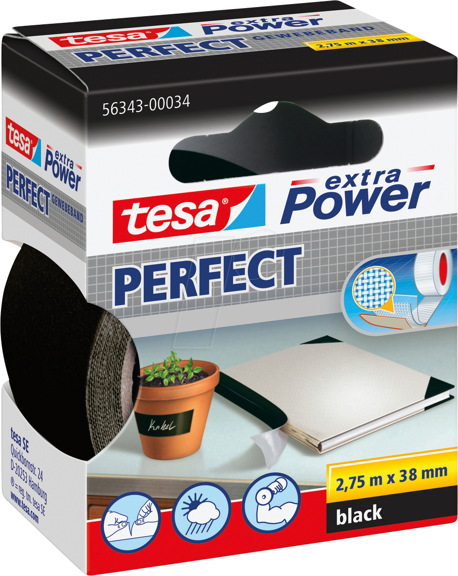 TESA 56343 SW - Gewebeband tesa extra Power® Perfect, 2,75 m x 38 mm, schwarz