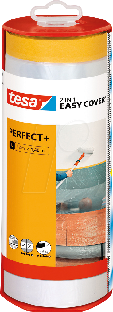 4063565092206 - tesa EASY COVER® PERFECT+ L Abdeckfolie mit Abroller transparent 1400 cm x 330 m 1 Rolle