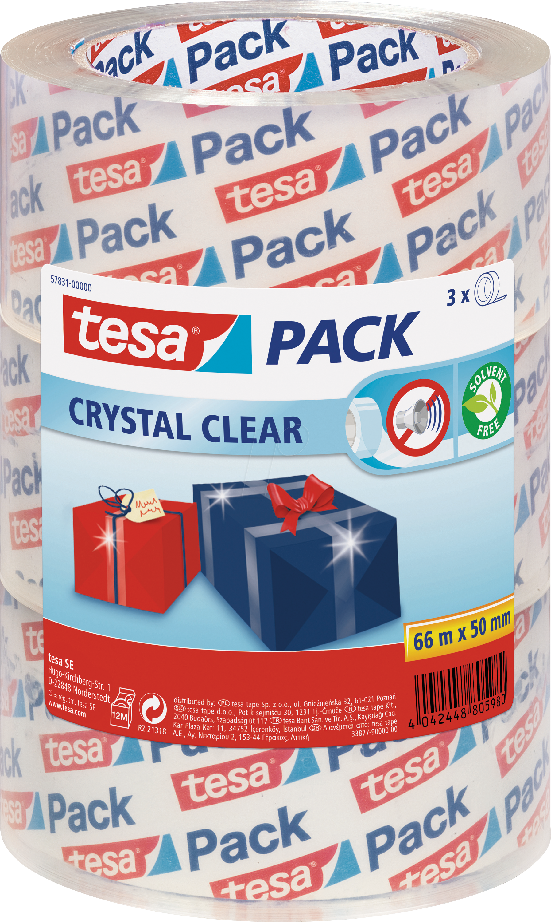 TESA 57831 - tesapack® Paketband, kristall-klar, 66 m x 50 mm, 3 Rollen