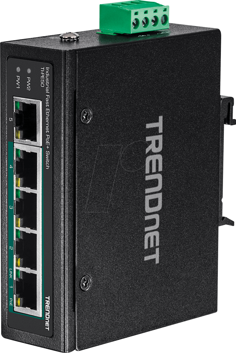 TRN TI-PE50 - Switch, 5-Port, Fast Ethernet, PoE+